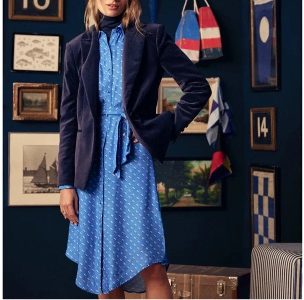 Vineyard Vines Silk Twill Midi Shirt Dress Blue Size M Old Money Preppy NWT